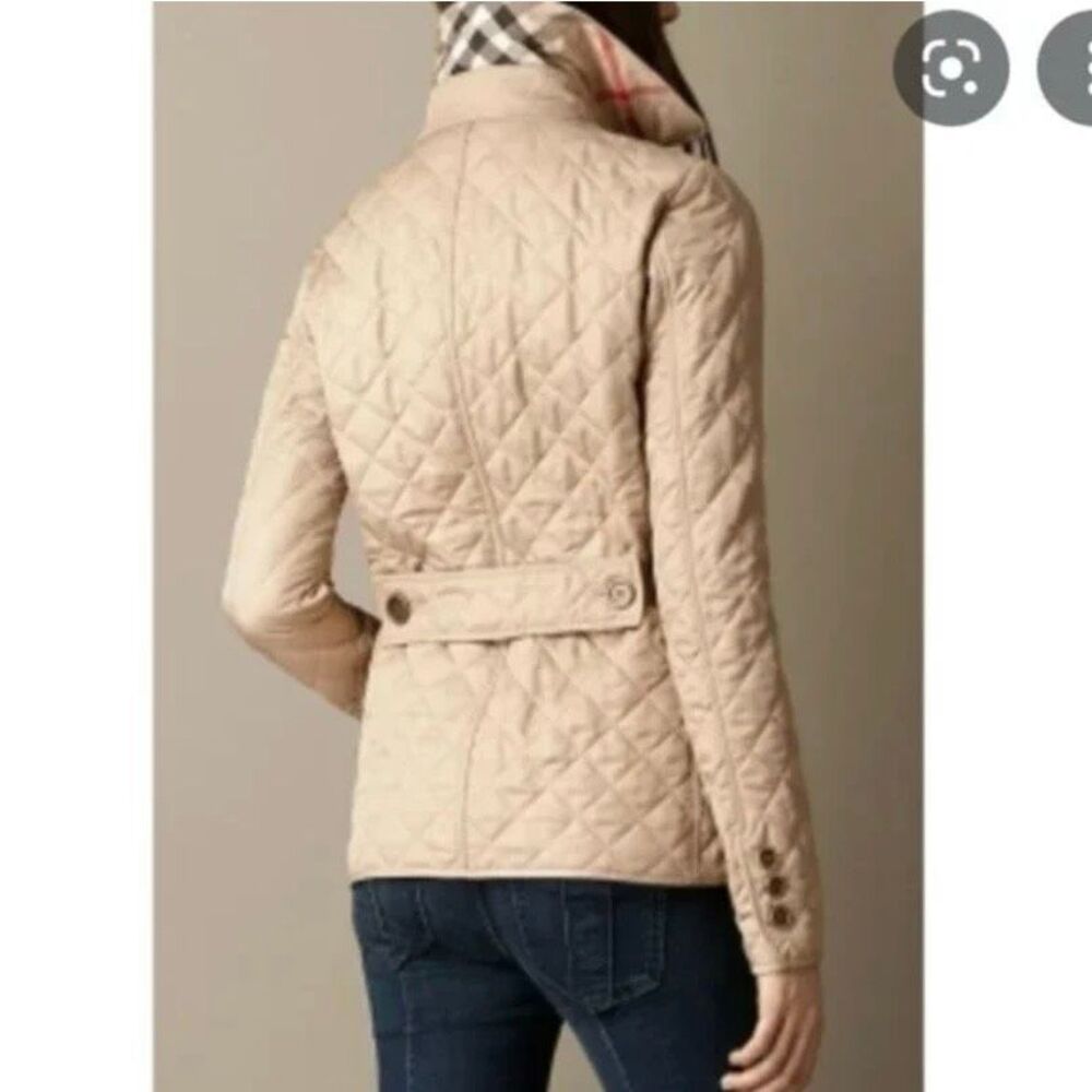 Burberry Brit Women’s Small Beige Quilted Jacket Nova Check Cuffs Classic Coat - Picture 2 of 13
